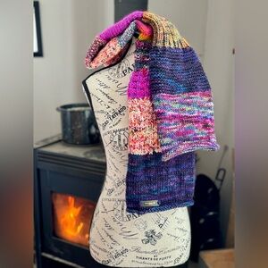 Malabrigo Sampler Hand-Knit Multicolor Chunky Scarf - Vibrant Purple Accent